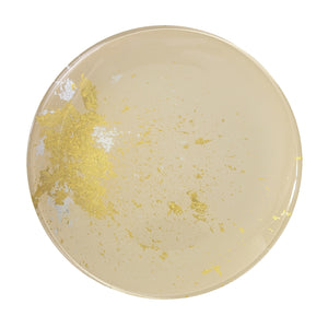 Syosaku Japanese Urushi Glass Flat Dinner Plate 11-inch (28cm) Light Beige with Gold Leaf, Dishwasher Safe - Syosaku-Japan