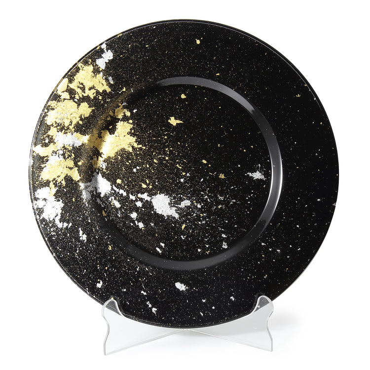Syosaku Japanese Urushi Glass Charger Plate 13.9-inch (35cm) Jet Black with Gold Leaf, Dishwasher Safe - Syosaku-Japan