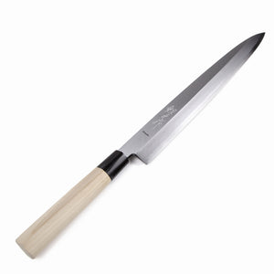 Syosaku Japanese Sushi Sashimi Best Sharp Kitchen Chef Knife Shiroko(White Steel)-No.2 D-Shape Magnolia Wood Handle, Yanagiba 13-inch (330mm) - Syosaku-Japan