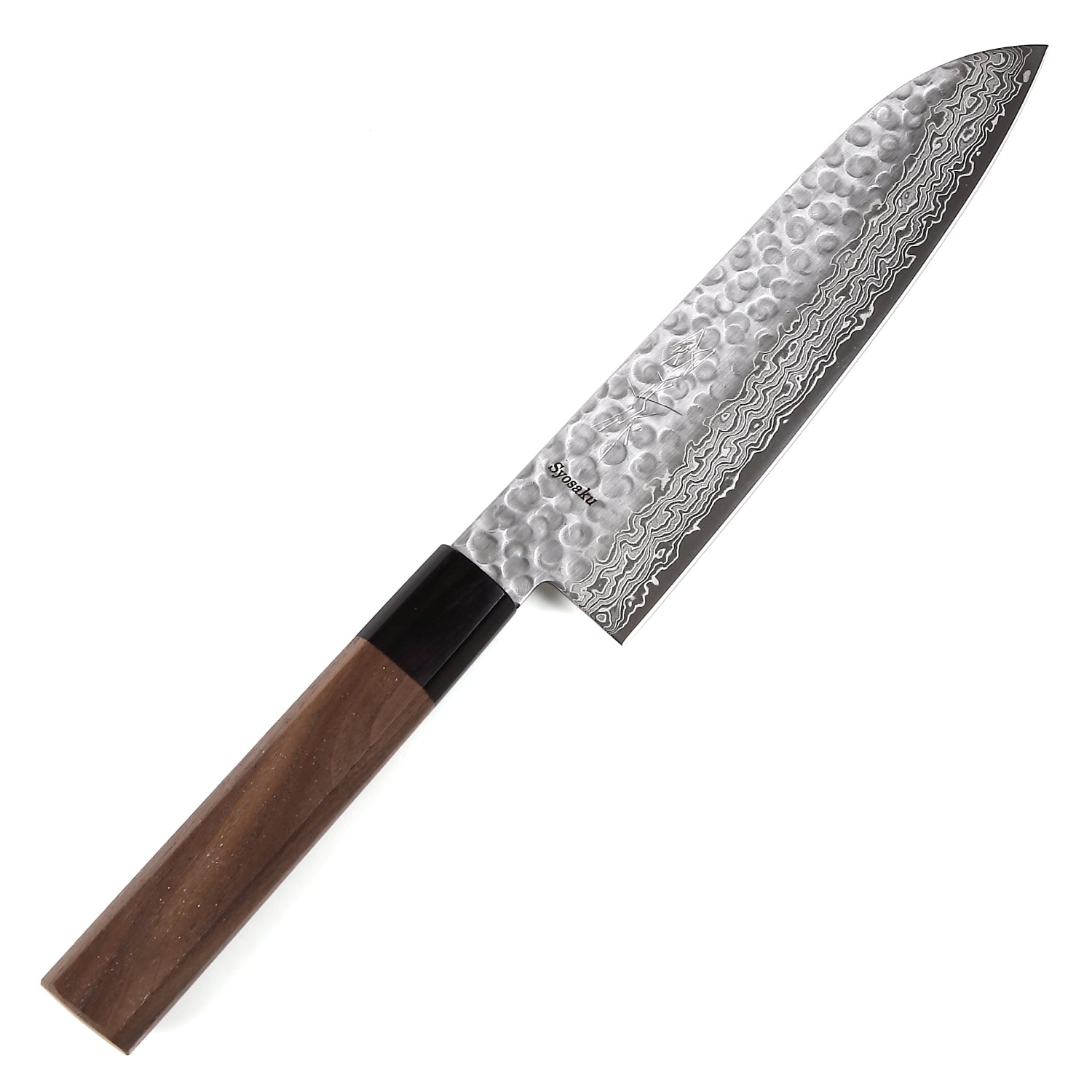 [Open-Box] Syosaku Japanese Multi-Purpose Chef Knife Hammered Damascus VG-10 46 Layer Octagonal Walnut Handle, Santoku 7-inch (180mm) - ships from California - Syosaku-Japan