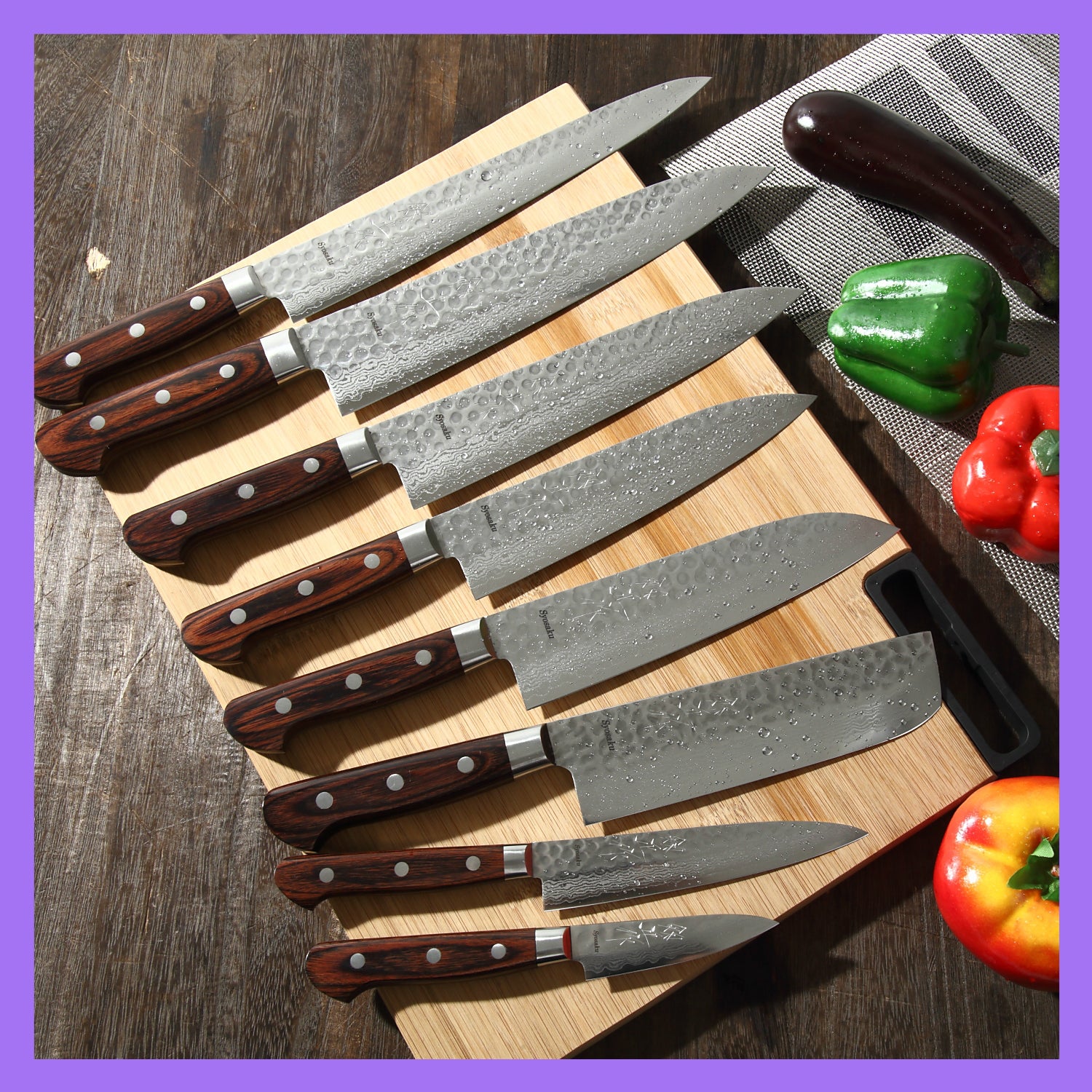 [Open-Box] Syosaku Japanese Chef Knife Hammered Damascus VG-10 16 Layer Mahogany Handle, Gyuto 8.3-inch (210mm) - ships from California - Syosaku-Japan