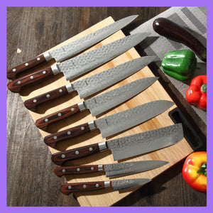 [Open-Box] Syosaku Japanese Chef Knife Hammered Damascus VG-10 16 Layer Mahogany Handle, Gyuto 8.3-inch (210mm) - ships from California - Syosaku-Japan