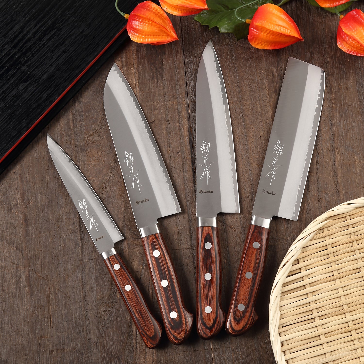 Syosaku Japanese Petty Best Sharp Kitchen Chef Knife VG-1 Gold Stainless Steel Mahogany Handle, 5.3-inch (135mm) with Magnolia Wood Sheath Saya Cover