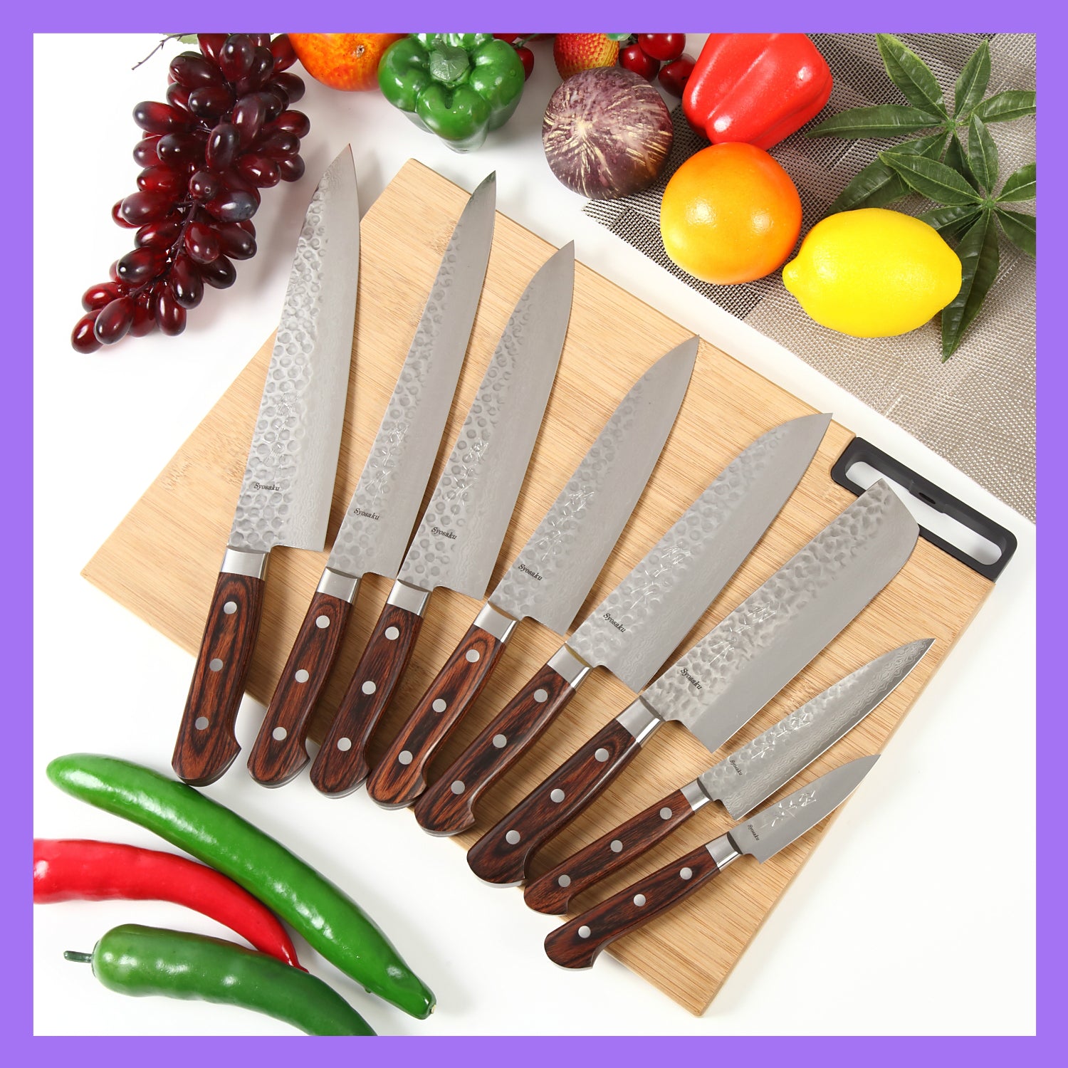 [Open-Box] Syosaku Japanese Chef Knife Hammered Damascus VG-10 16 Layer Mahogany Handle, Gyuto 8.3-inch (210mm) - ships from California - Syosaku-Japan
