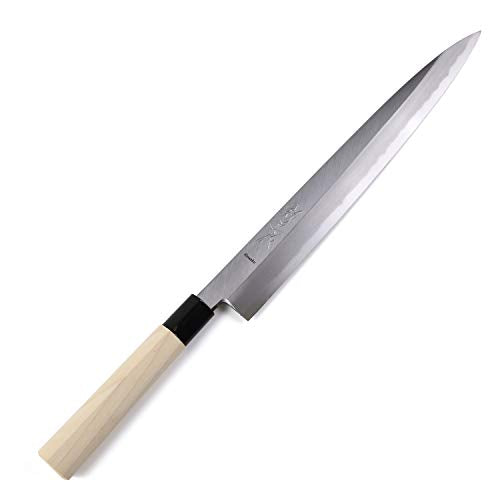 Syosaku Japanese Sushi Sashimi Best Sharp Kitchen Chef Knife Kigami(Yellow Steel)-No.2 D-Shape Magnolia Wood Handle, Yanagiba 11.8-inch (300mm) - Syosaku-Japan