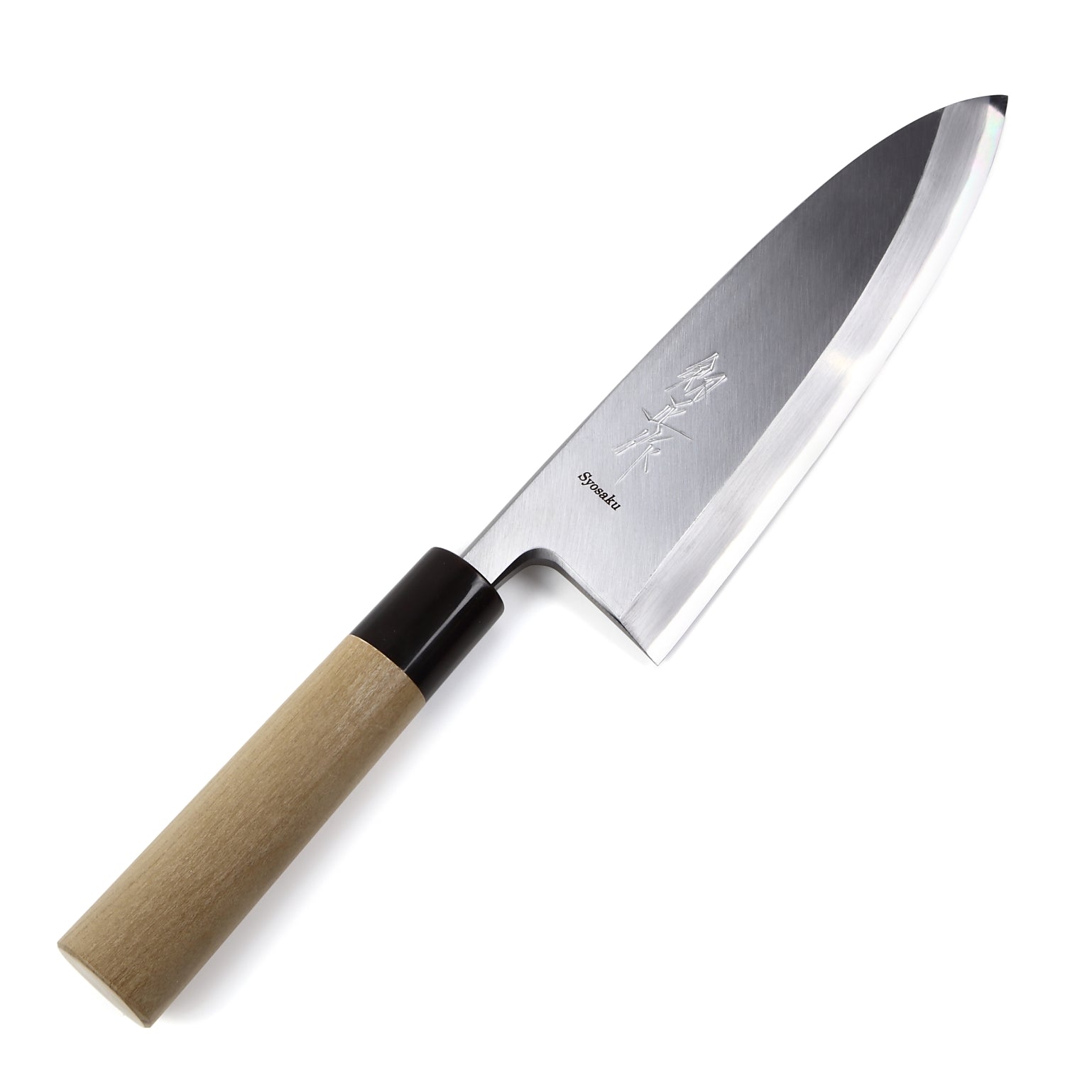 Syosaku Japanese Sushi Fillet Best Sharp Kitchen Chef Knife Shiroko(White Steel)-No.2 D-Shape Magnolia Wood Handle, Deba 7.7-inch (195mm) - Syosaku-Japan