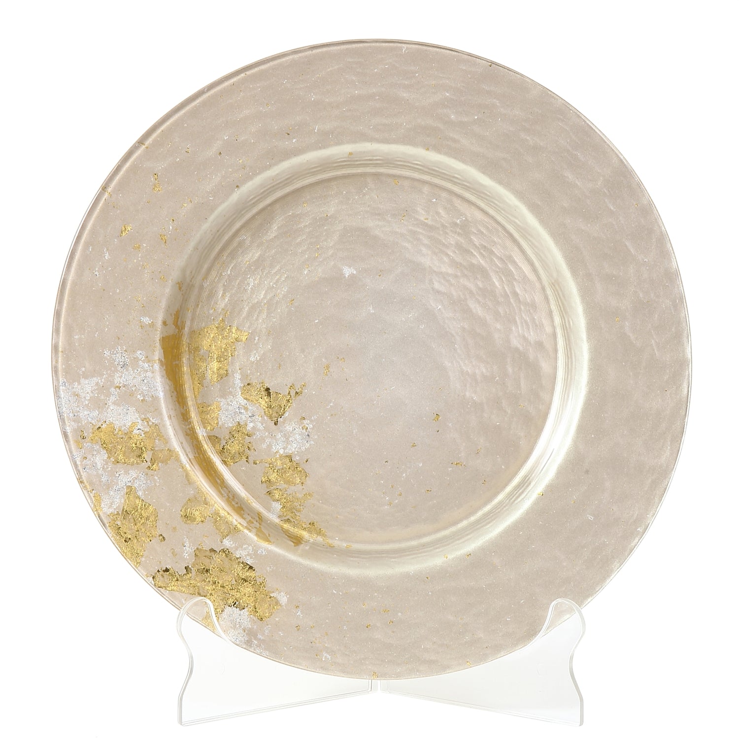 Syosaku Japanese Urushi Glass Dinner Plate 12.5-inch (32cm) Majestic White with Gold Leaf, Dishwasher Safe - Syosaku-Japan