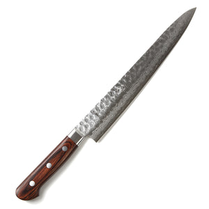 Syosaku Japanese Sujihiki Best Sharp Kitchen Chef Knife Hammered Damascus VG-10 16 Layer Mahogany Handle, Slicer 9.5-inch (240mm) - Syosaku-Japan