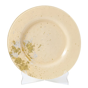 Syosaku Japanese Urushi Glass Dinner Plate 12.5-inch (32cm) Light Beige with Gold Leaf, Dishwasher Safe - Syosaku-Japan
