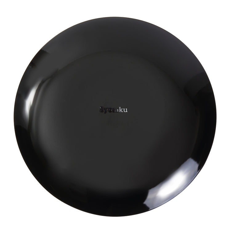 Syosaku Japanese Urushi Glass Flat Dinner Plate 11-inch (28cm) Jet Black with Gold Leaf, Dishwasher Safe - Syosaku-Japan