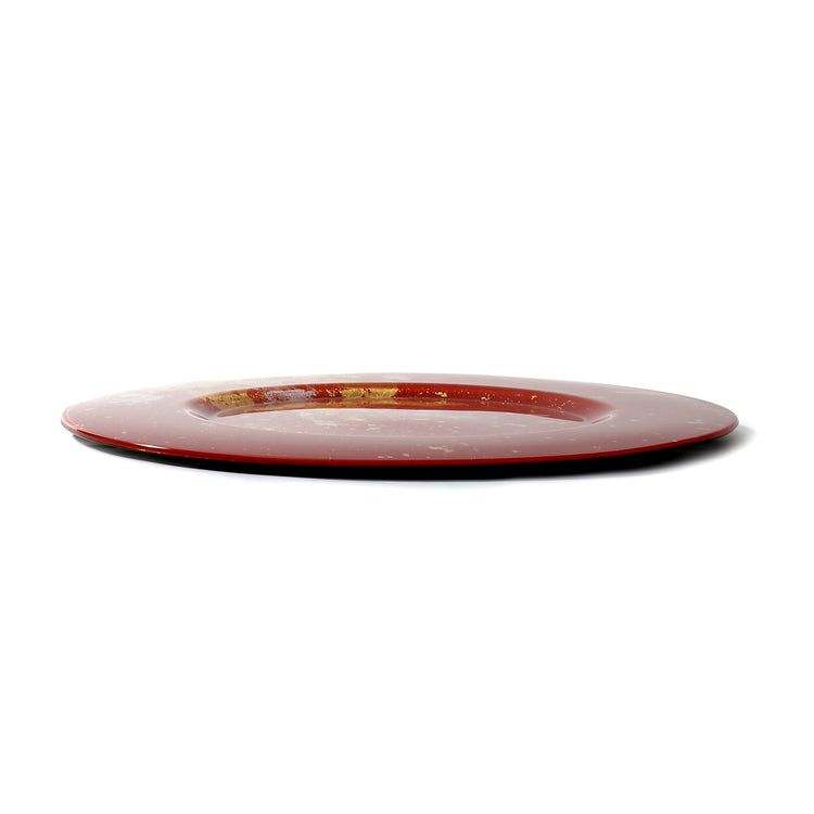 Syosaku Japanese Urushi Glass Charger Plate 13.9-inch (35cm) Vermilion with Gold Leaf, Dishwasher Safe - Syosaku-Japan