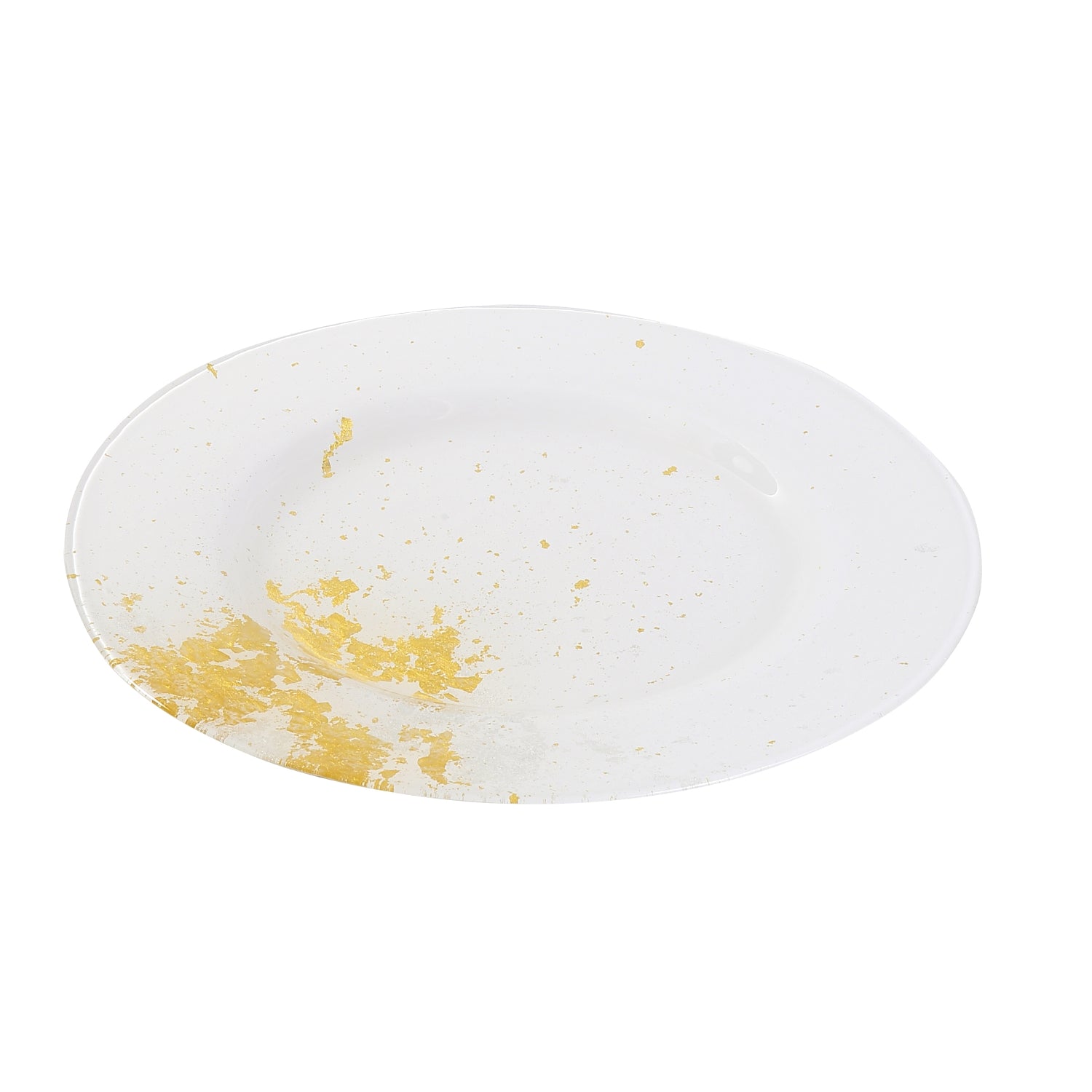 Syosaku Japanese Urushi Glass Dinner Plate 12.5-inch (32cm) Pure White with Gold Leaf, Dishwasher Safe - Syosaku-Japan