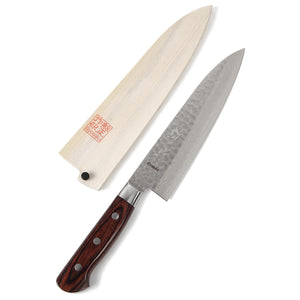 Syosaku Japanese Best Sharp Kitchen Chef Knife Hammered Damascus VG-10 16 Layer Mahogany Handle, Gyuto 7-inch (180mm) with Magnolia Sheath Saya Cover - Syosaku-Japan