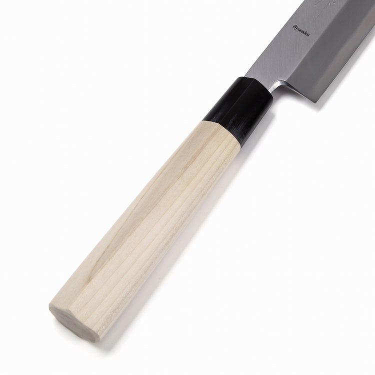 Syosaku Japanese Sushi Sashimi Best Sharp Kitchen Chef Knife Shiroko(White Steel)-No.2 D-Shape Magnolia Wood Handle, Yanagiba 13-inch (330mm) - Syosaku-Japan