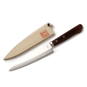 Syosaku Japanese Petty Best Sharp Kitchen Chef Knife VG-1 Gold Stainless Steel Mahogany Handle, 5.3-inch (135mm) with Magnolia Wood Sheath Saya Cover - Syosaku-Japan