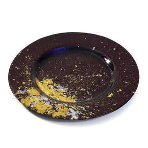 Syosaku Japanese Urushi Glass Dinner Plate 12.5-inch (32cm) Majestic Blue with Gold Leaf, Dishwasher Safe - Syosaku-Japan