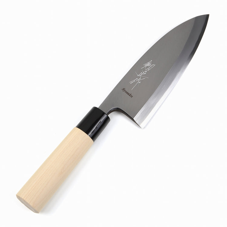 Syosaku Japanese Sushi Fillet Best Sharp Kitchen Chef Knife Kigami(Yellow Steel)-No.2 D-Shape Magnolia Wood Handle, Deba 6-inch (150mm) - Syosaku-Japan