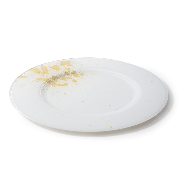 Syosaku Japanese Urushi Glass Charger Plate 13.9-inch (35cm) Pure White with Gold Leaf, Dishwasher Safe - Syosaku-Japan