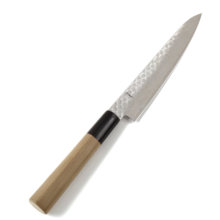 Syosaku Japanese Petty Best Sharp Kitchen Chef Knife Hammered Damascus VG-10 46 Layer D-Shape Magnolia Wood Handle, 6-inch (150mm) - Syosaku-Japan