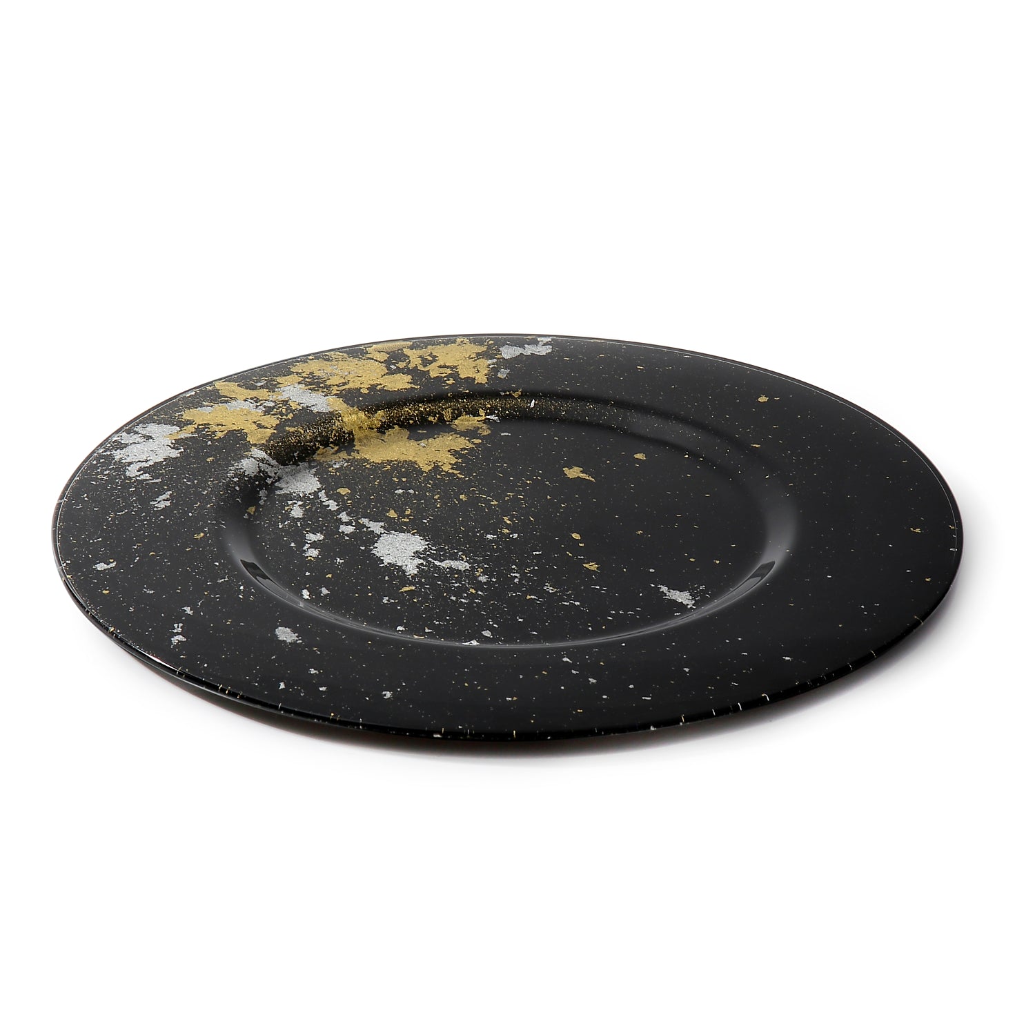 Syosaku Japanese Urushi Glass Charger Plate 13.9-inch (35cm) Jet Black with Gold Leaf, Dishwasher Safe - Syosaku-Japan