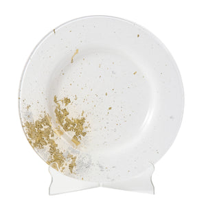 Syosaku Japanese Urushi Glass Dinner Plate 12.5-inch (32cm) Pure White with Gold Leaf, Dishwasher Safe - Syosaku-Japan