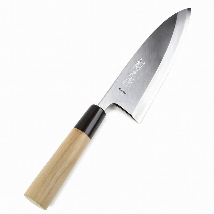 Syosaku Japanese Sushi Fillet Best Sharp Kitchen Chef Knife Shiroko(White Steel)-No.2 D-Shape Magnolia Wood Handle, Deba 6-inch (150mm) - Syosaku-Japan