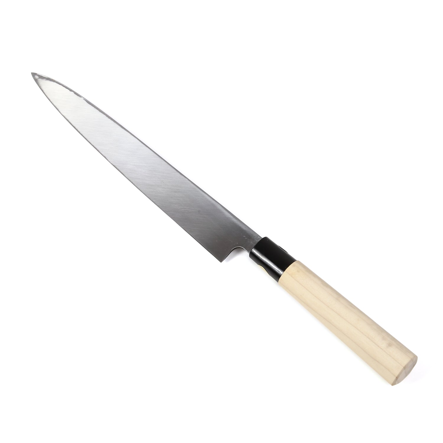 Syosaku Japanese Sushi Sashimi Best Sharp Kitchen Chef Knife Kigami(Yellow Steel)-No.2 D-Shape Magnolia Wood Handle, Yanagiba 9.5-inch (240mm) - Syosaku-Japan