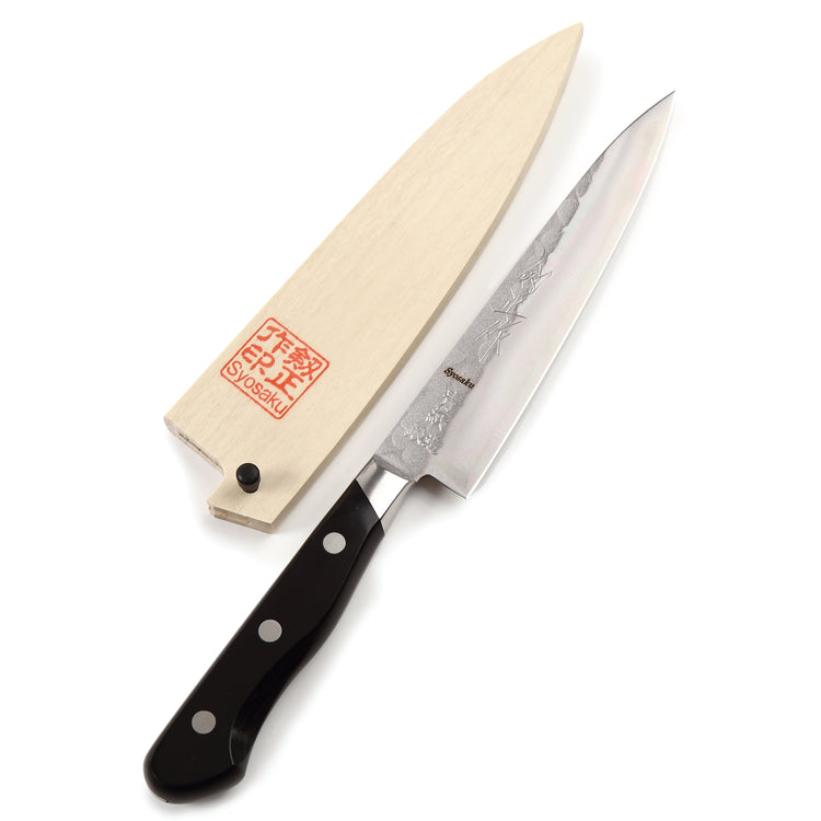 Syosaku Japanese Petty Best Sharp Kitchen Chef Knife Aoko(Blue Steel)-No.2 Black Pakkawood Handle, 5.3-inch (135mm) with Magnolia Wood Sheath Saya - Syosaku-Japan