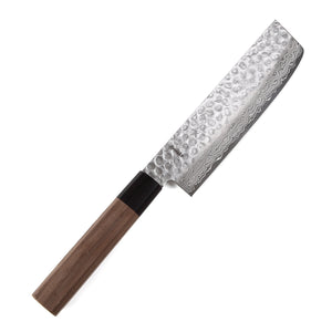 Syosaku Japanese Vegetable Best Sharp Kitchen Chef Knife Hammered Damascus VG-10 46 Layer Octagonal Walnut Handle, Nakiri 6.3-inch (160mm) - Syosaku-Japan