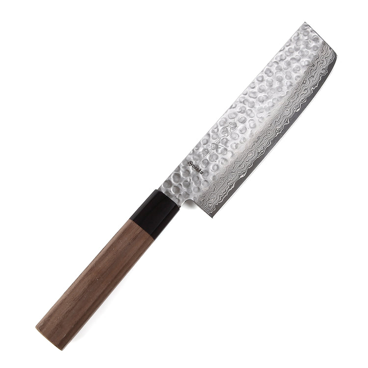 Syosaku Japanese Vegetable Best Sharp Kitchen Chef Knife Hammered Damascus VG-10 46 Layer Octagonal Walnut Handle, Nakiri 6.3-inch (160mm) - Syosaku-Japan