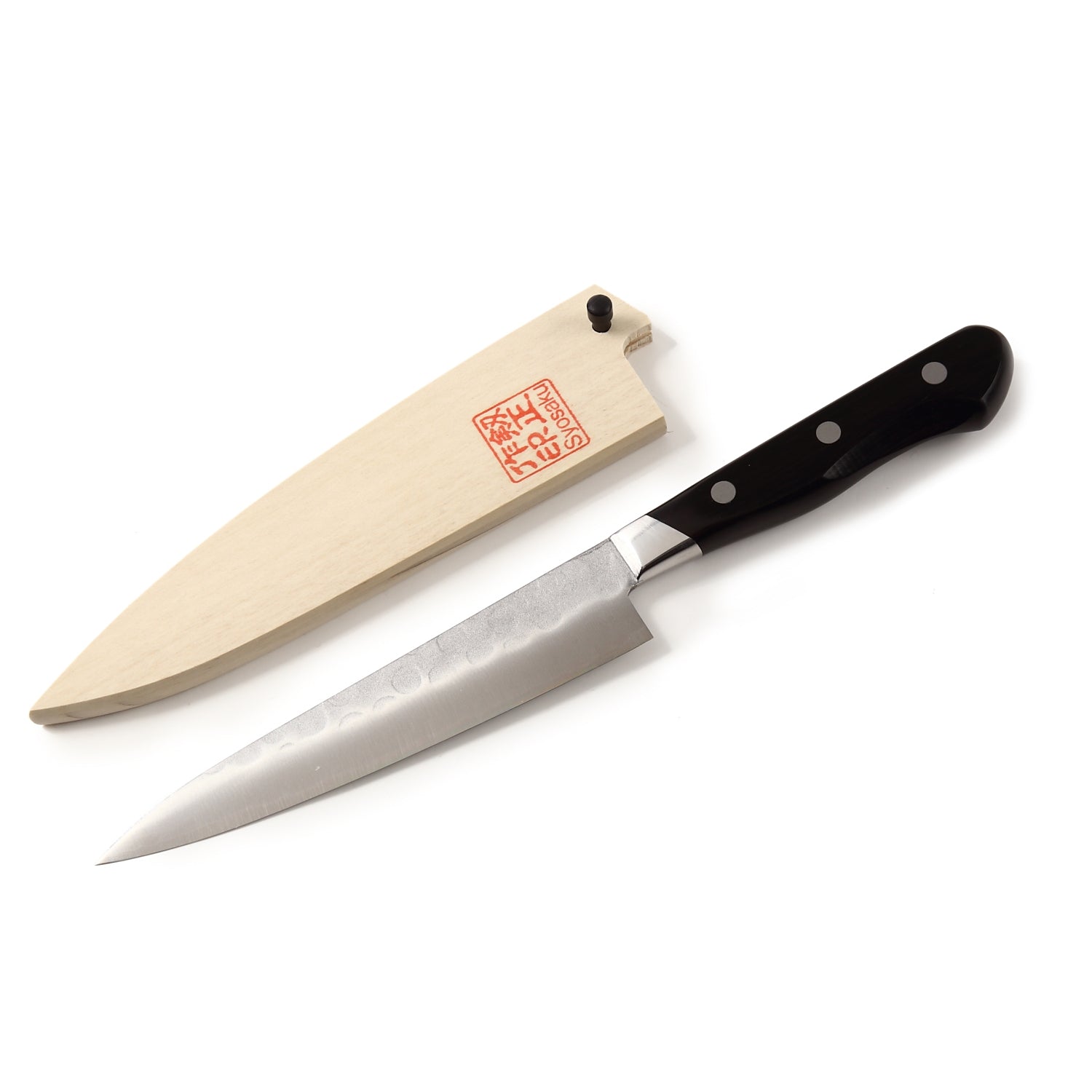 Syosaku Japanese Petty Best Sharp Kitchen Chef Knife Aoko(Blue Steel)-No.2 Black Pakkawood Handle, 5.3-inch (135mm) with Magnolia Wood Sheath Saya - Syosaku-Japan