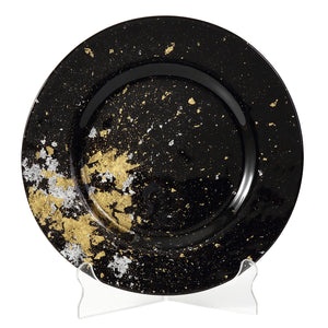 Syosaku Japanese Urushi Glass Dinner Plate 12.5-inch (32cm) Jet Black with Gold Leaf, Dishwasher Safe - Syosaku-Japan