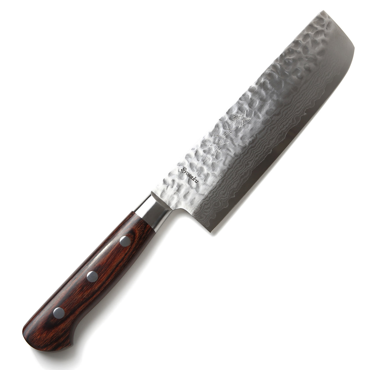 Syosaku Japanese Vegetable Best Sharp Kitchen Chef Knife Hammered Damascus VG-10 16 Layer Mahogany Handle, Nakiri 6.3-inch (160mm) - Syosaku-Japan