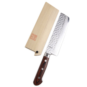 Syosaku Japanese Vegetable Best Sharp Kitchen Chef Knife Hammered Damascus VG-10 16 Layer Mahogany Handle, Nakiri 6.3-inch (160mm) with Magnolia Saya - Syosaku-Japan