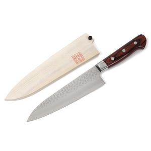 Syosaku Japanese Best Sharp Kitchen Chef Knife Hammered Damascus VG-10 16 Layer Mahogany Handle, Gyuto 7-inch (180mm) with Magnolia Sheath Saya Cover - Syosaku-Japan