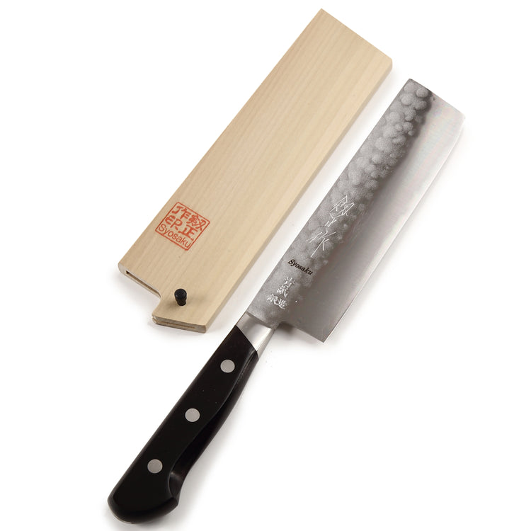 Syosaku Japanese Vegetable Best Sharp Kitchen Chef Knife Aoko(Blue Steel)-No.2 Pakkawood Handle, Nakiri 6.5-inch (160mm) with Magnolia Sheath Saya - Syosaku-Japan