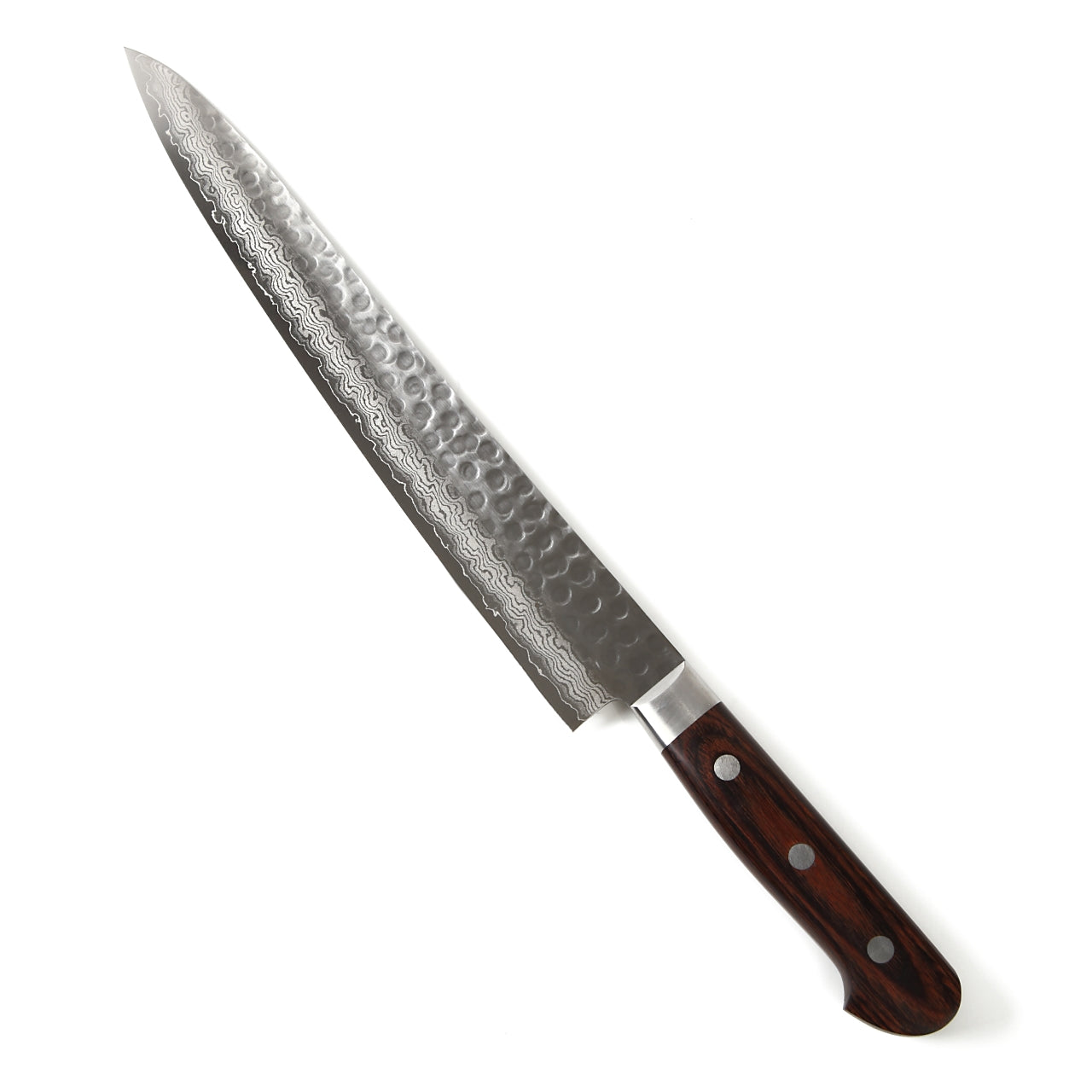 Syosaku Japanese Sujihiki Best Sharp Kitchen Chef Knife Hammered Damascus VG-10 16 Layer Mahogany Handle, Slicer 9.5-inch (240mm) - Syosaku-Japan