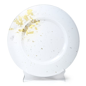 Syosaku Japanese Urushi Glass Charger Plate 13.9-inch (35cm) Pure White with Gold Leaf, Dishwasher Safe - Syosaku-Japan