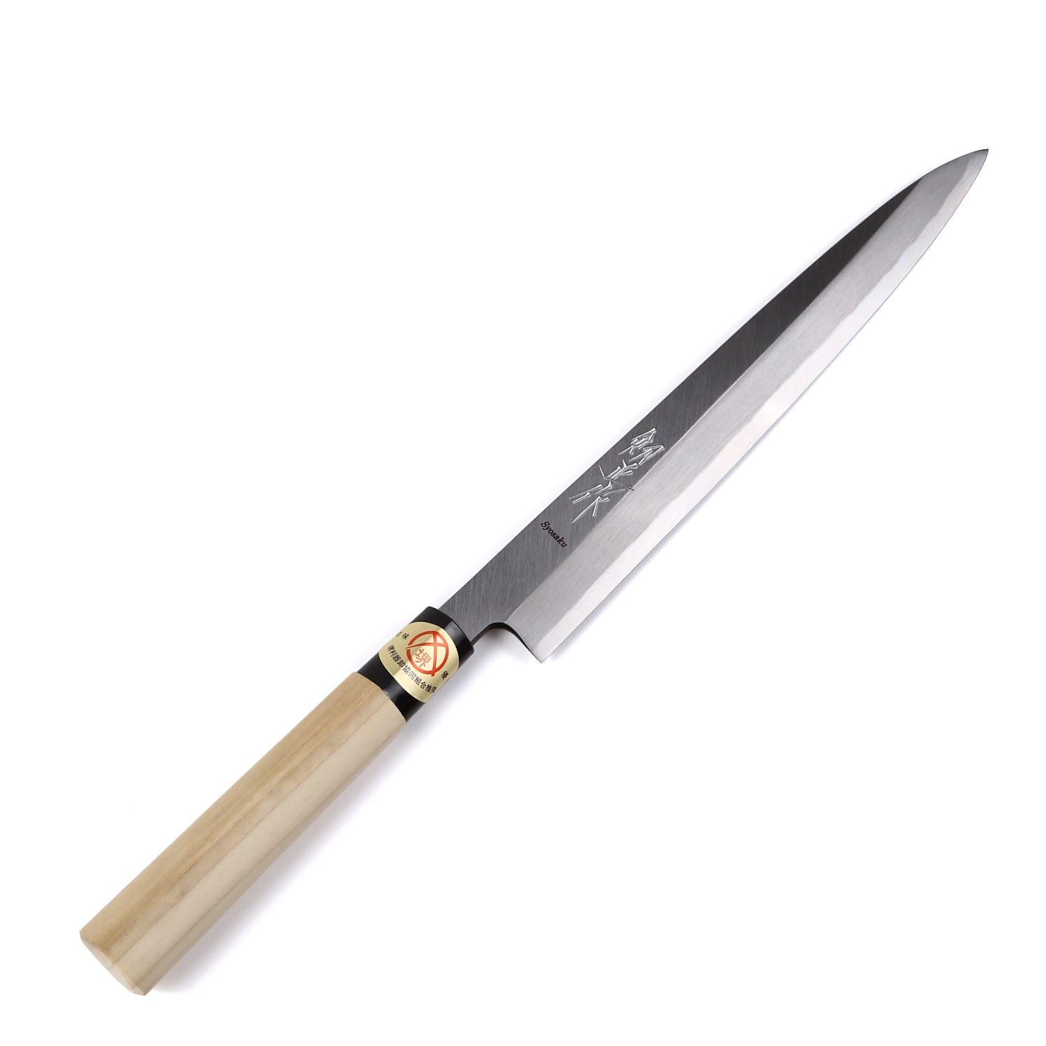 Syosaku Japanese Sushi Sashimi Best Sharp Kitchen Chef Knife Kigami(Yellow Steel)-No.2 D-Shape Magnolia Wood Handle, Yanagiba 9.5-inch (240mm) - Syosaku-Japan