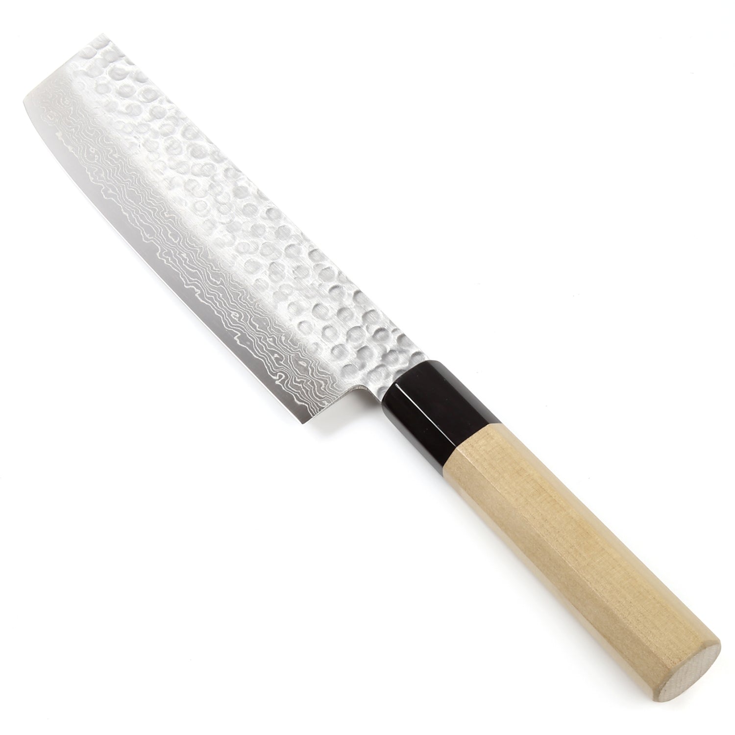 Syosaku Japanese Vegetable Best Sharp Kitchen Chef Knife Hammered Damascus VG-10 46 Layer Octagonal Magnolia Wood Handle, Nakiri 6.3-inch (160mm) - Syosaku-Japan