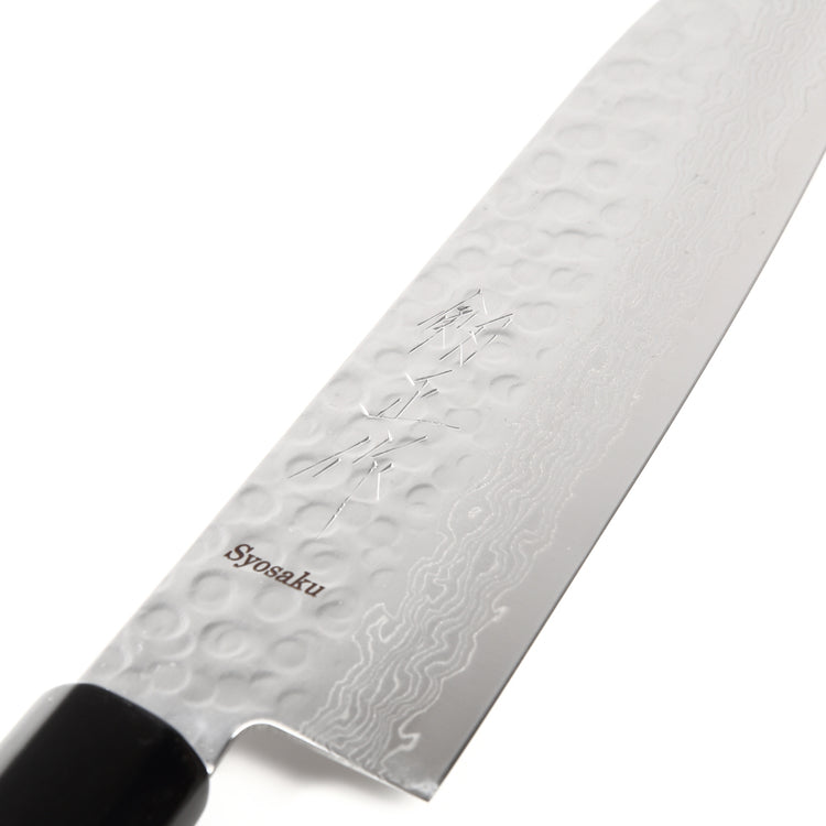 Syosaku Japanese Multi Purpose Best Sharp Kitchen Chef Knife Hammered Damascus VG-10 46 Layer Octagonal Magnolia Wood Handle, Santoku 7-inch (180mm) - Syosaku-Japan