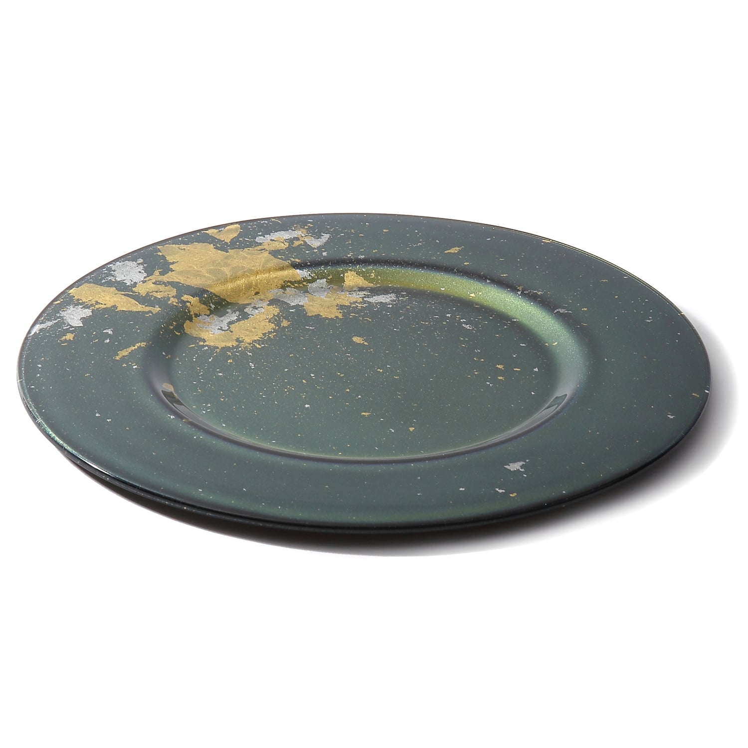 Syosaku Japanese Urushi Glass Charger Plate 13.9-inch (35cm) Majestic Green with Gold Leaf, Dishwasher Safe - Syosaku-Japan