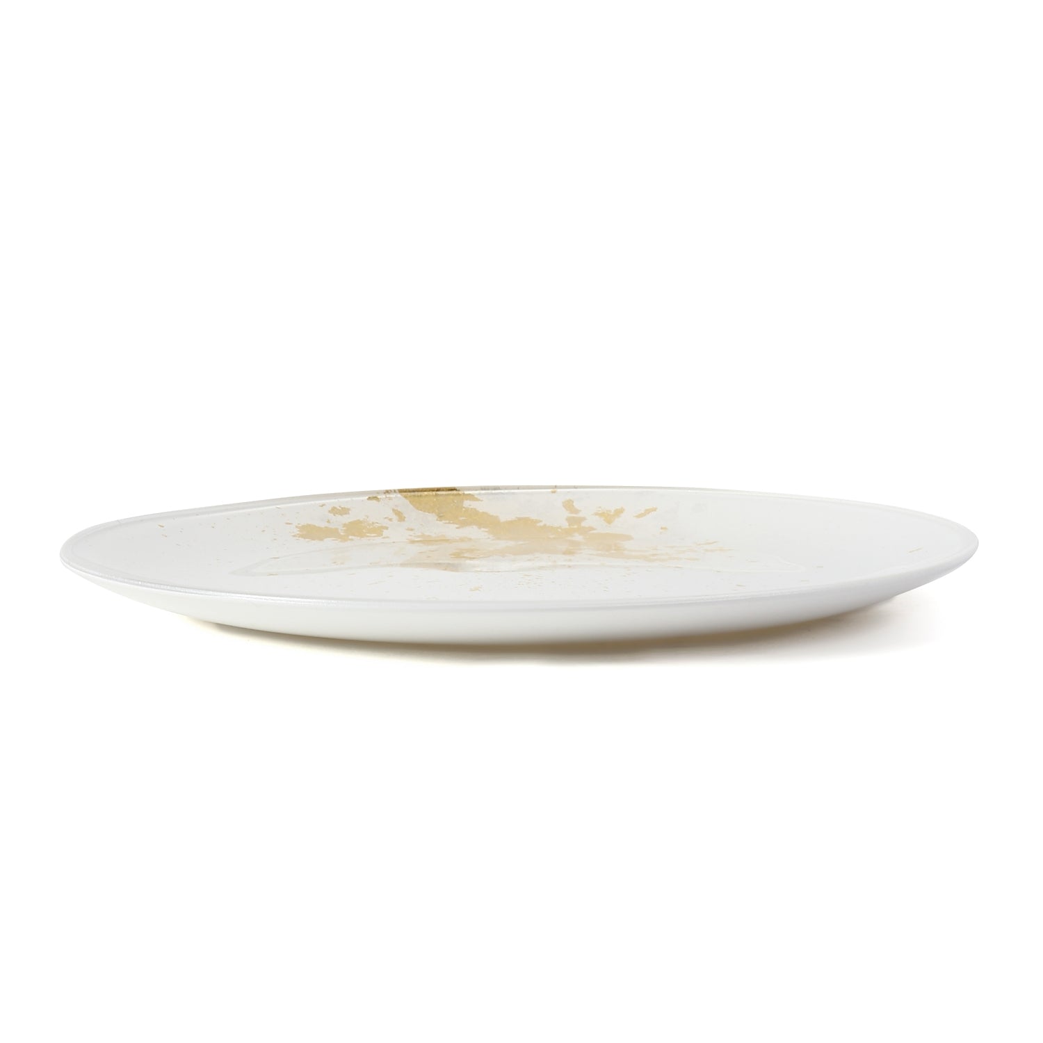 Syosaku Japanese Urushi Glass Flat Dinner Plate 11-inch (28cm) Pure White with Gold Leaf, Dishwasher Safe - Syosaku-Japan