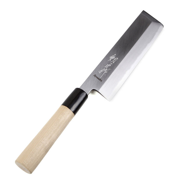 Syosaku Japanese Sushi Vegetable Best Sharp Kitchen Chef Knife Shiroko(White Steel) No.2 D-Shape Magnolia Wood Handle, Edo Usuba 6.5-inch (165mm) - Syosaku-Japan