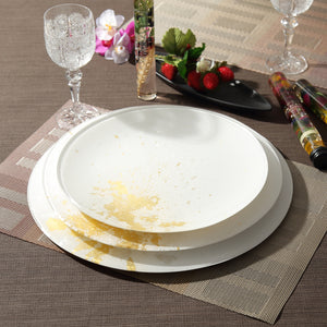 Syosaku Japanese Urushi Glass Dinner Plate 12.5-inch (32cm) Pure White with Gold Leaf, Dishwasher Safe - Syosaku-Japan