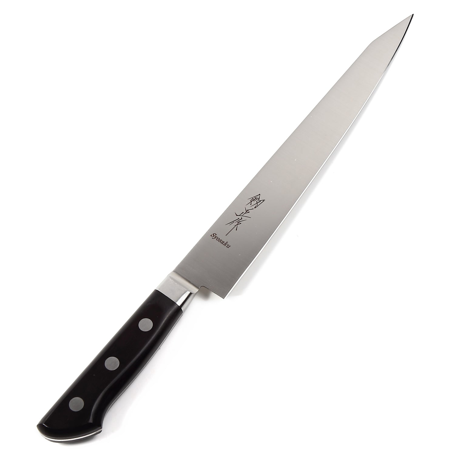 Syosaku Japanese Sujihiki Best Sharp Kitchen Chef Knife INOX AUS-8A Stainless Steel Black Pakkawood Handle, Slicer 9.5-inch (240mm) - Syosaku-Japan