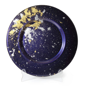 Syosaku Japanese Urushi Glass Charger Plate 13.9-inch (35cm) Majestic Blue with Gold Leaf, Dishwasher Safe - Syosaku-Japan