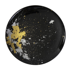 Syosaku Japanese Urushi Glass Flat Dinner Plate 11-inch (28cm) Jet Black with Gold Leaf, Dishwasher Safe - Syosaku-Japan