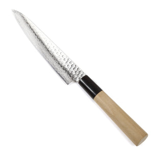 Syosaku Japanese Petty Best Sharp Kitchen Chef Knife Hammered Damascus VG-10 46 Layer D-Shape Magnolia Wood Handle, 6-inch (150mm) - Syosaku-Japan