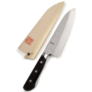 Syosaku Japanese Multi Purpose Best Sharp Kitchen Chef Knife Aoko(Blue Steel)-No.2 Pakkawood Handle, Santoku 7-inch (180mm) with Magnolia Sheath Saya - Syosaku-Japan